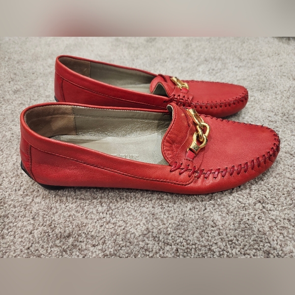Robert Zur Shoes Robert Zur Leather Slip On Red Loafer With Gold